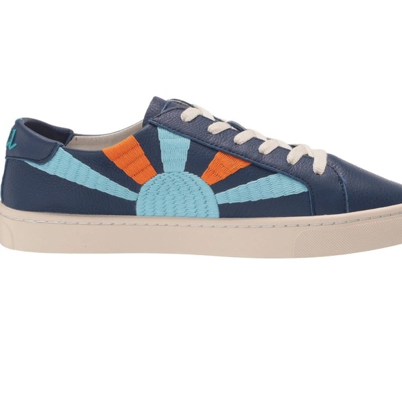 Soludos Ibiza Rainbow Wave Blue Leather Sneakers Size 7.5 New in Box - Picture 3 of 13